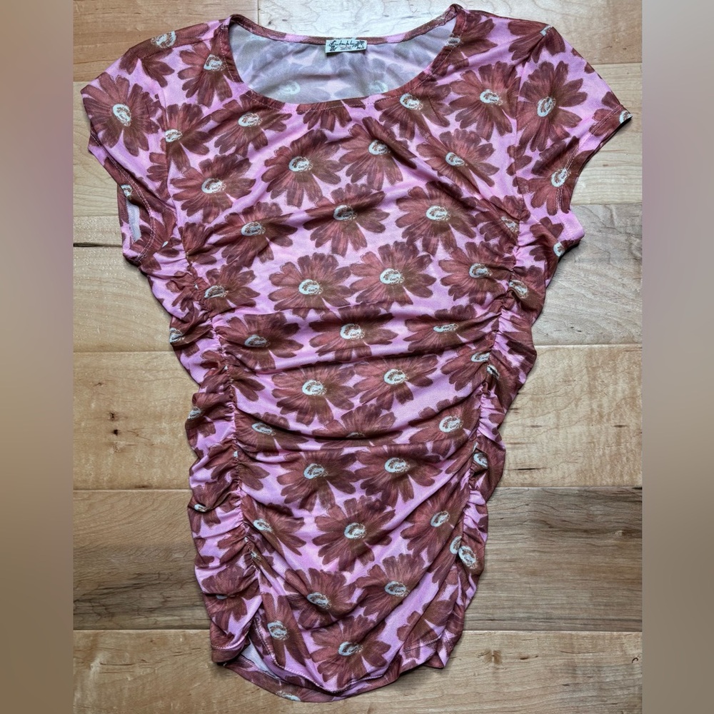 Intimately Free People Ruched Floral Top Women M Pink Multicolor Daisy Blossom